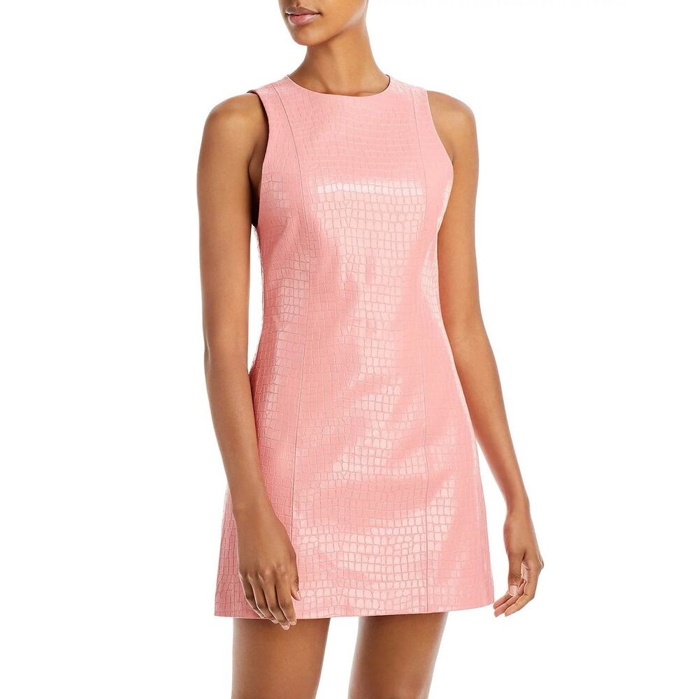 NWT Alice + Olivia Daven Size 6 Rose Pink Faux Vegan Leather Mini Dress Ret$350